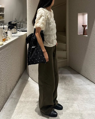 Wave puff ruffle sleeve blouse