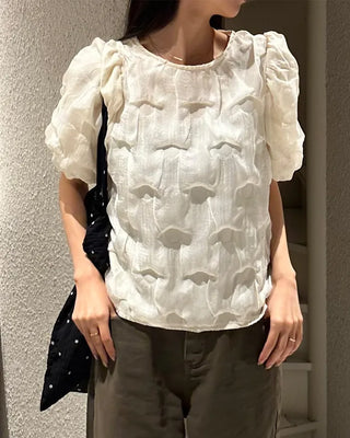 Wave puff ruffle sleeve blouse