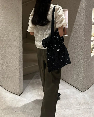 Button-down wide cotton pants