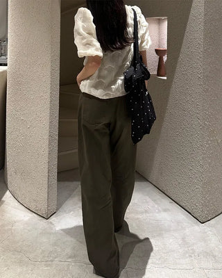 Button-down wide cotton pants