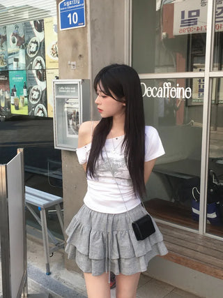 (With inner shorts) Double tiered mini skirt