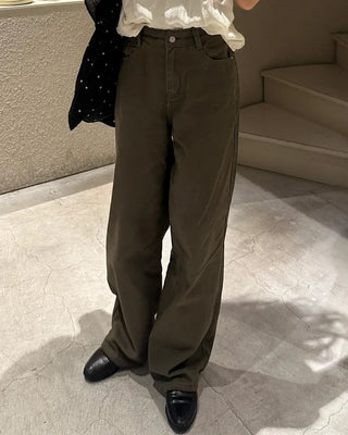Button-down wide cotton pants