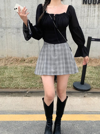 Chiffon frill ribbon blouse (3 colors)