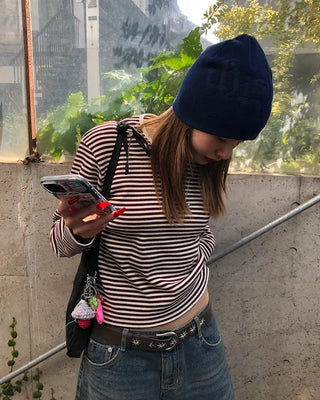 Thin striped ribbed cut and sew