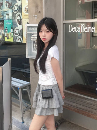(With inner shorts) Double tiered mini skirt