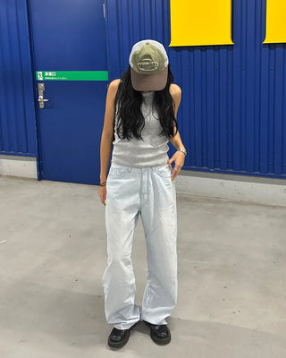 Pencil stripe summer light denim pants