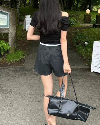 Weighted two-tone striped short skirt pants