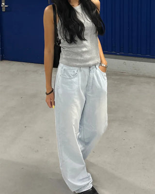 Pencil stripe summer light denim pants