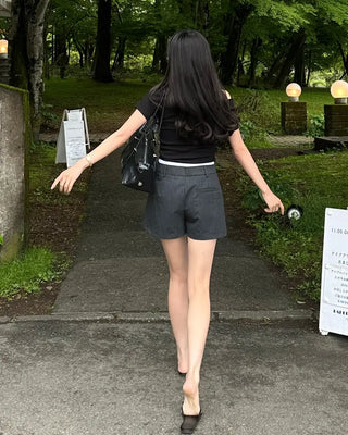 Weighted two-tone striped short skirt pants