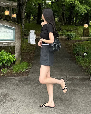 Weighted two-tone striped short skirt pants