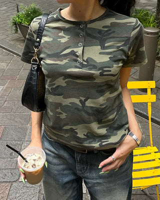 (ORIGINAL) Lettering Camo Half T-Shirt