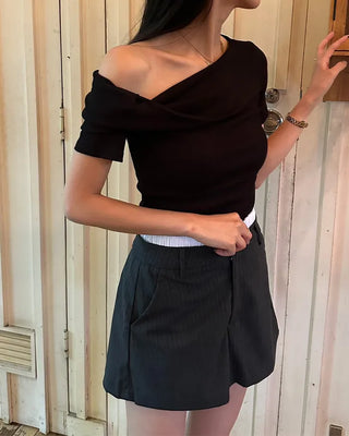 Weighted two-tone striped short skirt pants
