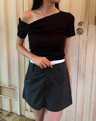 Weighted two-tone striped short skirt pants