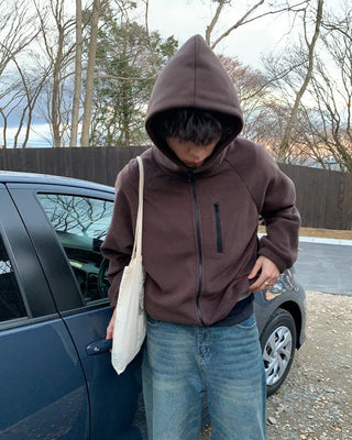 High-neck simple fleece hoodie