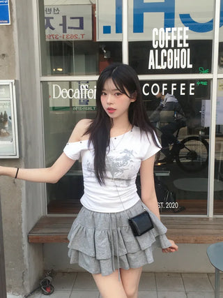 (With inner shorts) Double tiered mini skirt