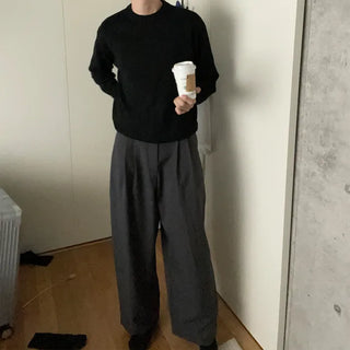Wide-leg slacks with double pleats