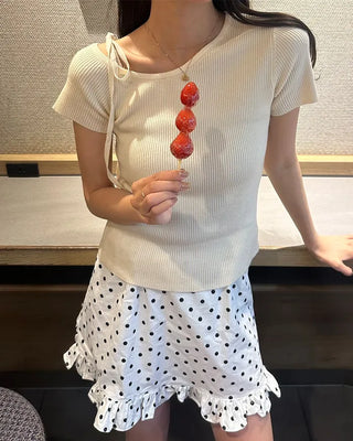 Asymmetrical Ribbon One-Shoulder Knit