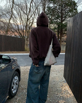 High-neck simple fleece hoodie