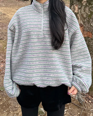 Double Border Half-Zip Boa Pullover