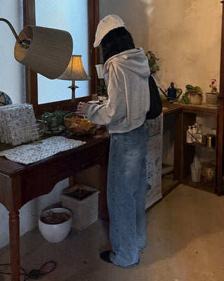 Two-button denim wide-leg pants