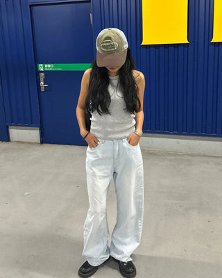 Pencil stripe summer light denim pants