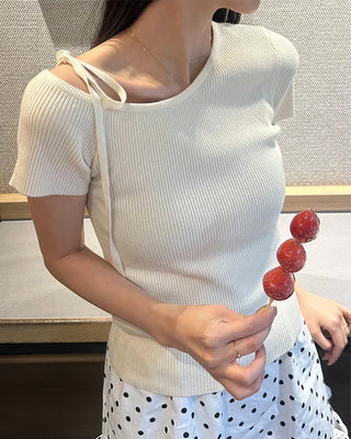 Asymmetrical Ribbon One-Shoulder Knit