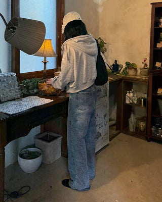 Two-button denim wide-leg pants