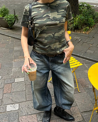 (ORIGINAL) Lettering Camo Half T-Shirt