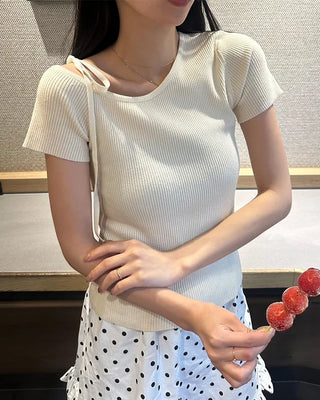Asymmetrical Ribbon One-Shoulder Knit