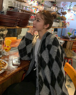 Diamond Pattern Oversized Cardigan