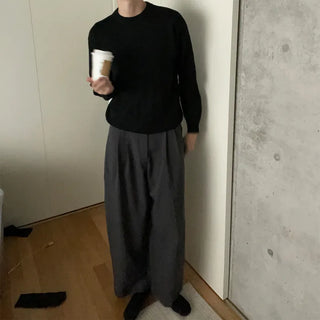 Wide-leg slacks with double pleats
