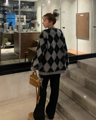 Diamond Pattern Oversized Cardigan