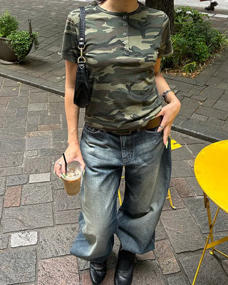 (ORIGINAL) Lettering Camo Half T-Shirt