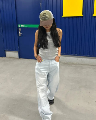 Pencil stripe summer light denim pants