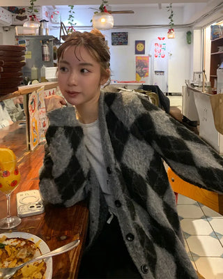 Diamond Pattern Oversized Cardigan