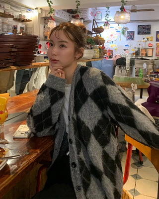 Diamond Pattern Oversized Cardigan
