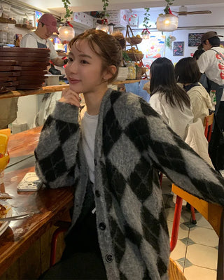 Diamond Pattern Oversized Cardigan