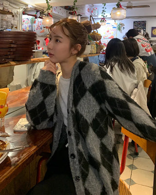 Diamond Pattern Oversized Cardigan