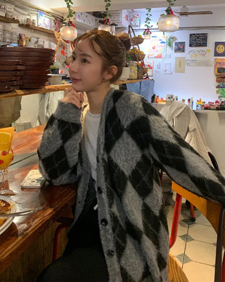 Diamond Pattern Oversized Cardigan