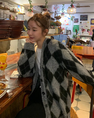 Diamond Pattern Oversized Cardigan