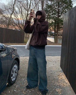 High-neck simple fleece hoodie
