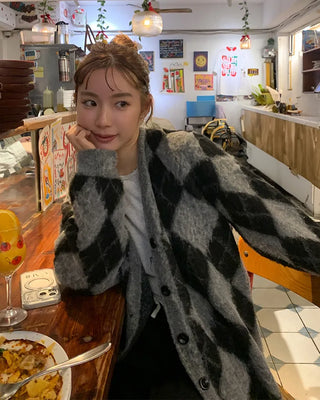 Diamond Pattern Oversized Cardigan
