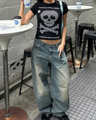 Money Skull Semi-Cropped Half T-Shirt