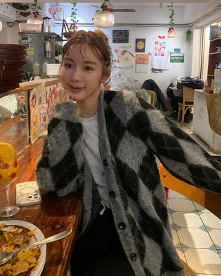 Diamond Pattern Oversized Cardigan