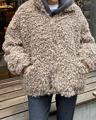 High-neck boa zip-up jacket