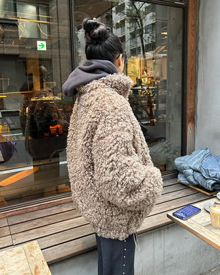 High-neck boa zip-up jacket