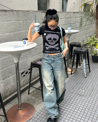 Money Skull Semi-Cropped Half T-Shirt