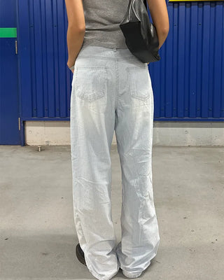 Pencil stripe summer light denim pants