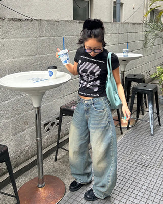 Money Skull Semi-Cropped Half T-Shirt