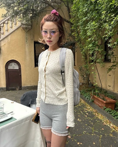 Mini Flower Rib Slim Cardigan